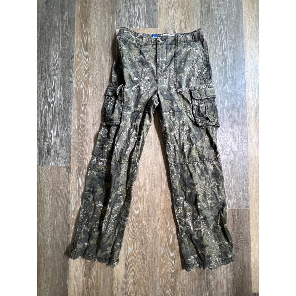 Old Navy Cargo Pants Boys 14 Green Camo Baggy Ripstop Leaf Print Utility Pockets